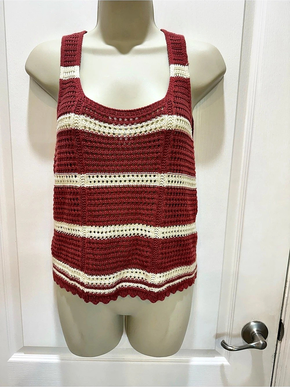 Vero Moda Sardinia Stripe Cotton Sweater Tank Red & White Medium